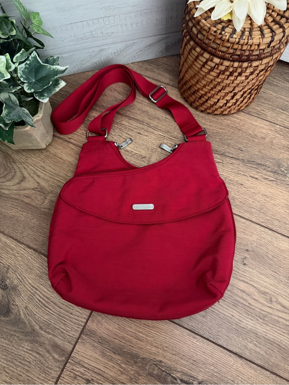 Baggalini Red Criss Cross Weather Resistance Crossbody Bag